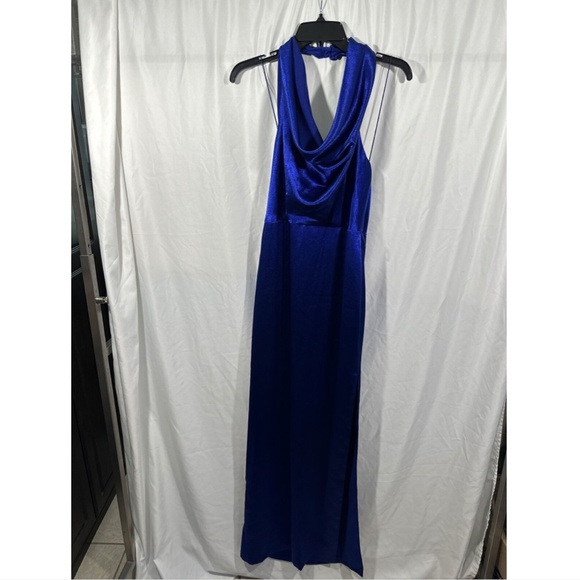 NEW Aidan by Aidan Mattox [ 6 ]‎ Satin Cowl Neck Gown in Royal Sapphire - Picture 9 of 16